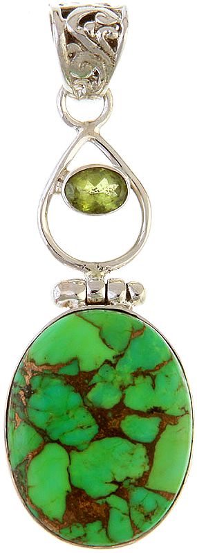 Mohave Green Turquoise Pendant with Faceted Peridot