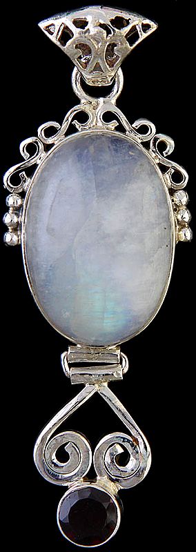 Rainbow Moonstone Pendant with Faceted Garnet