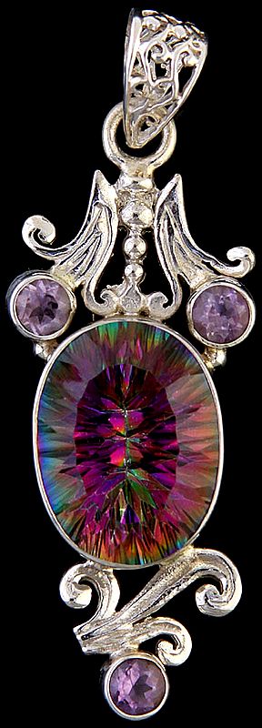 Mystic Topaz Pendant with Faceted Amethyst