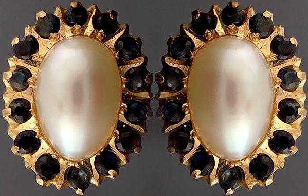 Pearl Post Earrings with Black Spinel