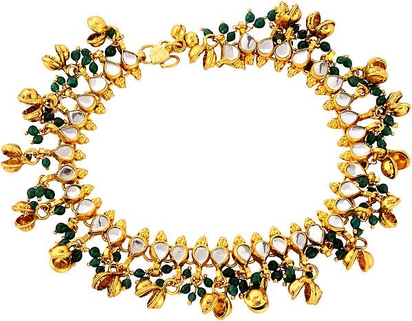 Kundan Polki Anklets with Faux Emerald (Price Per Pair)