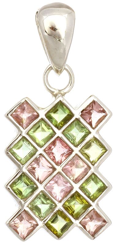Faceted Green and Pink Tourmaline Pendant