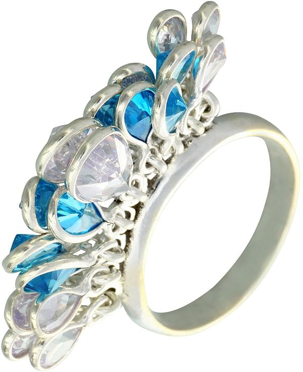 Faceted Blue Topaz and Crystal Bunch Ring