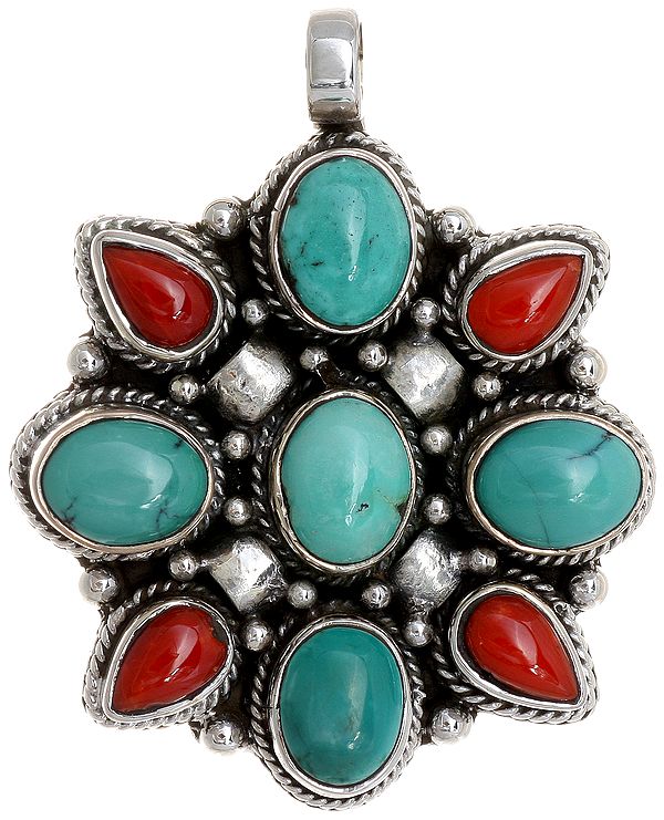 Coral and Turquoise Pendant