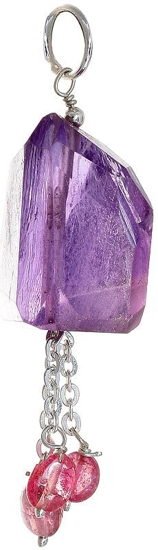 Faceted Amethyst Pendant with Pink Tourmaline Charm