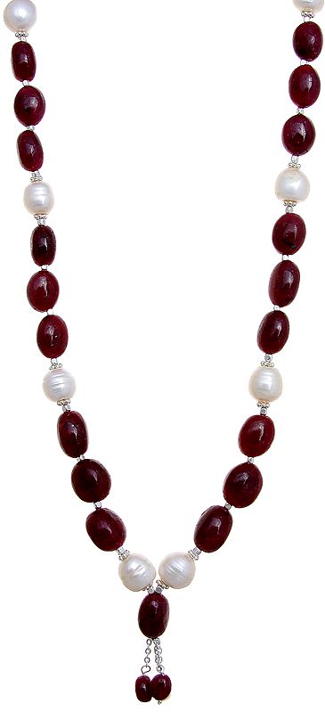 Ruby and Pearl Beaded Necklace