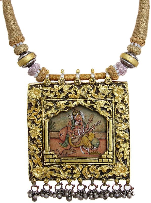 Lord Ganesha Playing Veena (Necklace with Cord)
