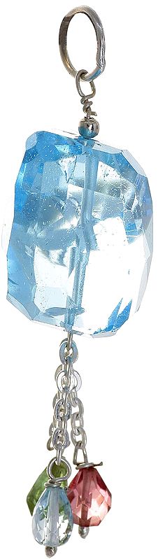 Faceted Blue Topaz Pendant with Tourmaline