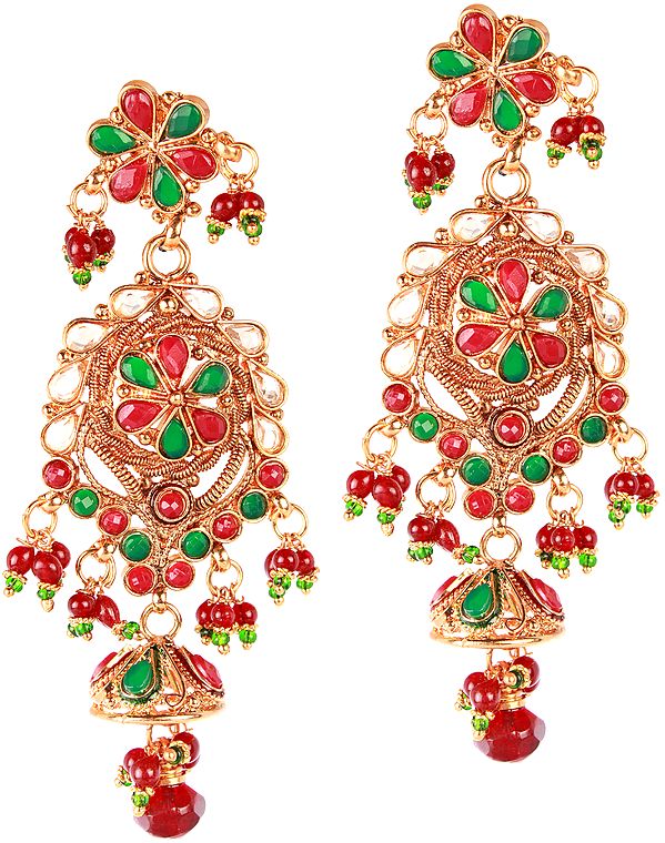 Faux Ruby and Emerald Polki Earrings