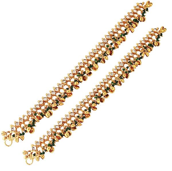 Kundan Anklets with Faux Emerald Beads (Price Per Pair)
