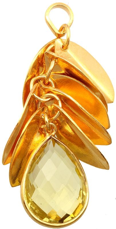 Faceted Lemon Topaz Pendant with Gold Plated Sterling Leaves