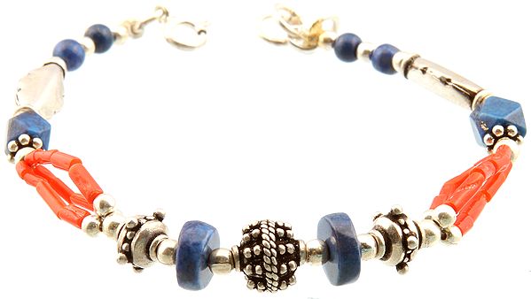 Coral and Lapis Lazuli Beaded Bracelet