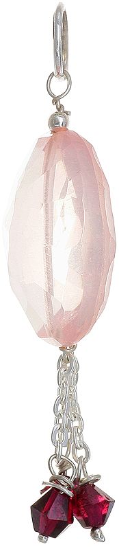 Faceted Rose Quartz Tumble Pendant with Garnet