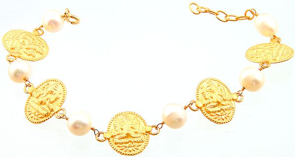 Lord Ganesha Gold Plated Pearl Bracelet