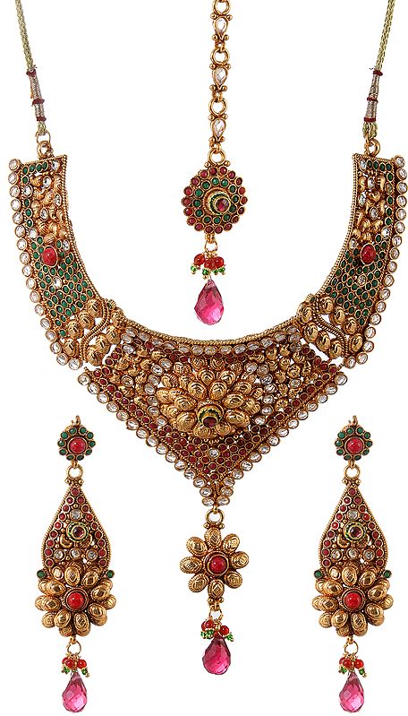 Finely Crafted Mughal Choker Set with Faux Ruby and Emerald