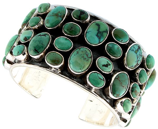 Turquoise Silver Bracelet of Rigid Penannular Type