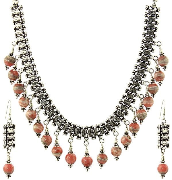 Rhodochrosite Necklace and Earrings Set