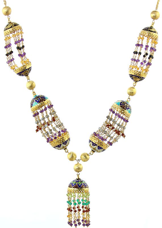 Faceted Gemstone Gold Plated Meenakari Necklace
