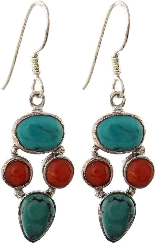 Turquoise and Coral Earrings