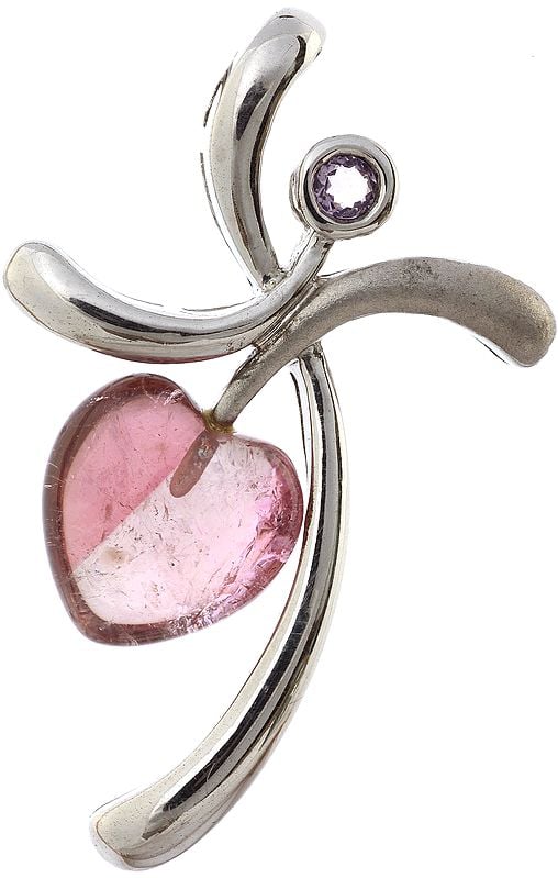 Pink Tourmaline Valentine Pendant with Faceted Amethyst