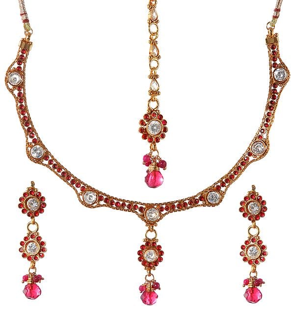 Faux Ruby Necklace Set with Mang Tika