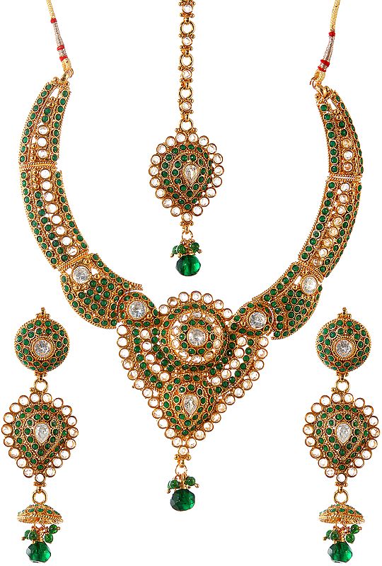 Faux Emerald Necklace Set with Mang Tika