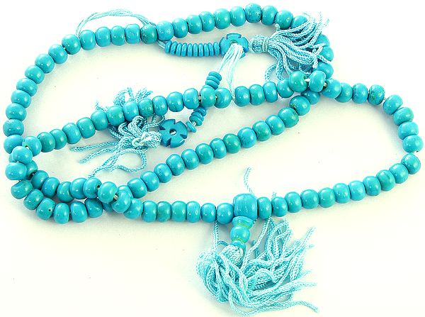 Turquoise Faux Wood Mala (Rosary) of 108 Beads for Chanting