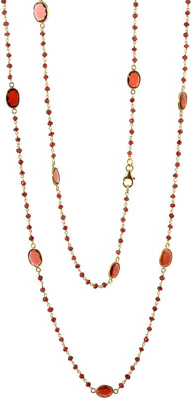 Faceted Garnet Gold Plated Long Necklace