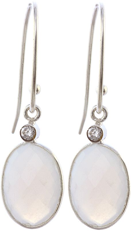 Faceted Blue Chalcedony Earrings with CZ