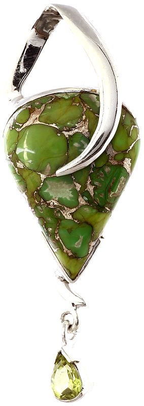 Green Mohave Turquoise Pendant with Faceted Peridot