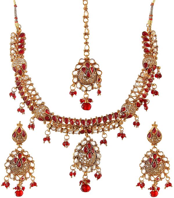 Faux Ruby and Crystal Polki Necklace Set