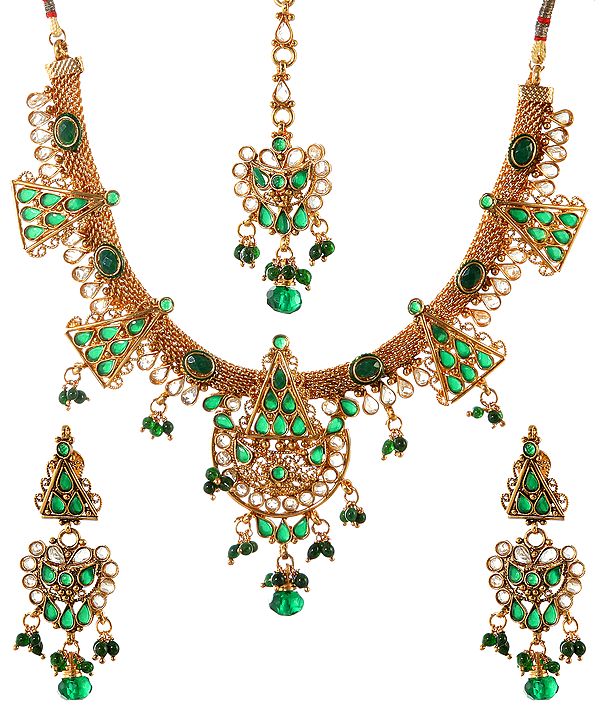 Green Polki Necklace and Earrings Set
