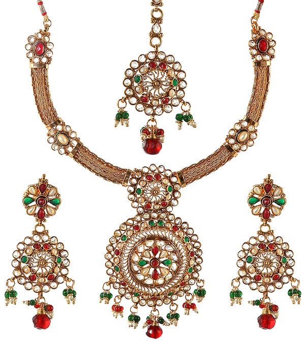 Tri-color Necklace Set with Filigree