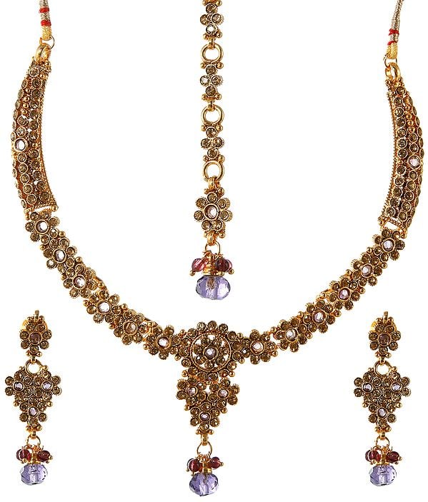 Tri-Color Necklace and Earrings Set
