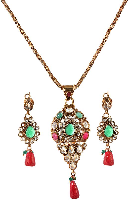 Faux Ruby and Faux Emerald Necklace Set