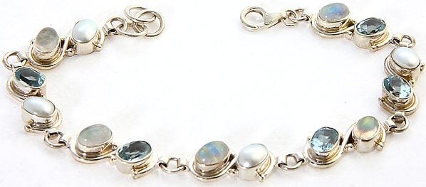 Three Gemstone Bracelet - BT, Pearl and Rainbow Moonstone