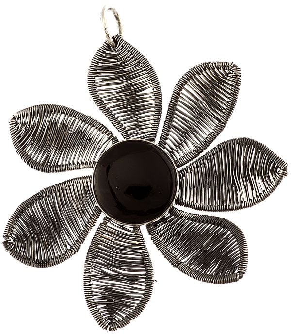 Black Onyx Flower Pendant with Wirework
