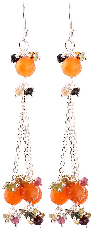 Faceted Tourmaline and Carnelian Shower Earrings