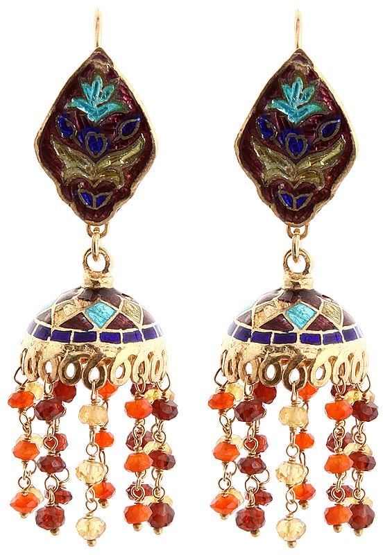 Three Gemstone Meenakari Earrings (Garnet, Carnelian and Citrine)