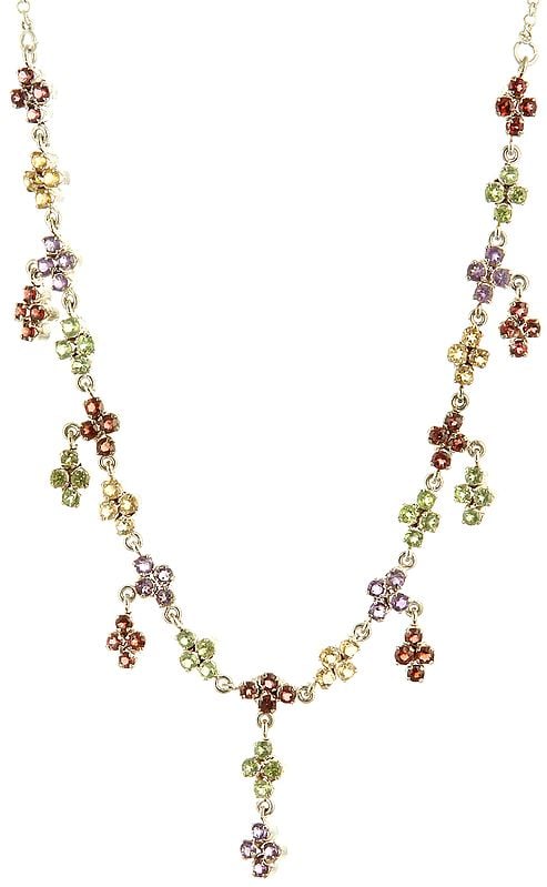 Faceted Four-Gemstones Necklace (Garnet, Citrine, Amethyst, Peridot)