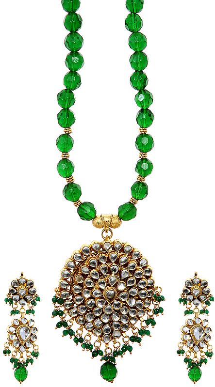 Kundan Necklace Set with Green Beads