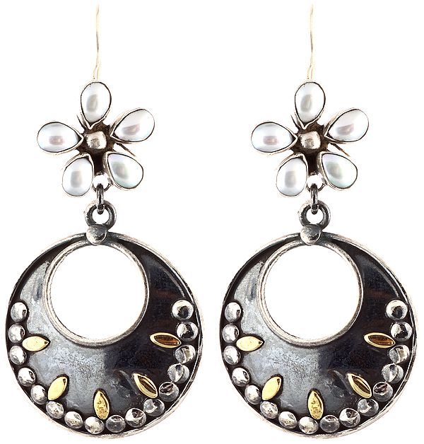 Crescent Earrings with Pearl Flower
