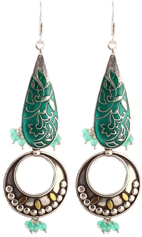Enameled Floral Earrings with Green Onyx