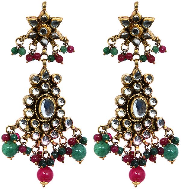 Kundan Earrings with Faux Ruby and Emerald