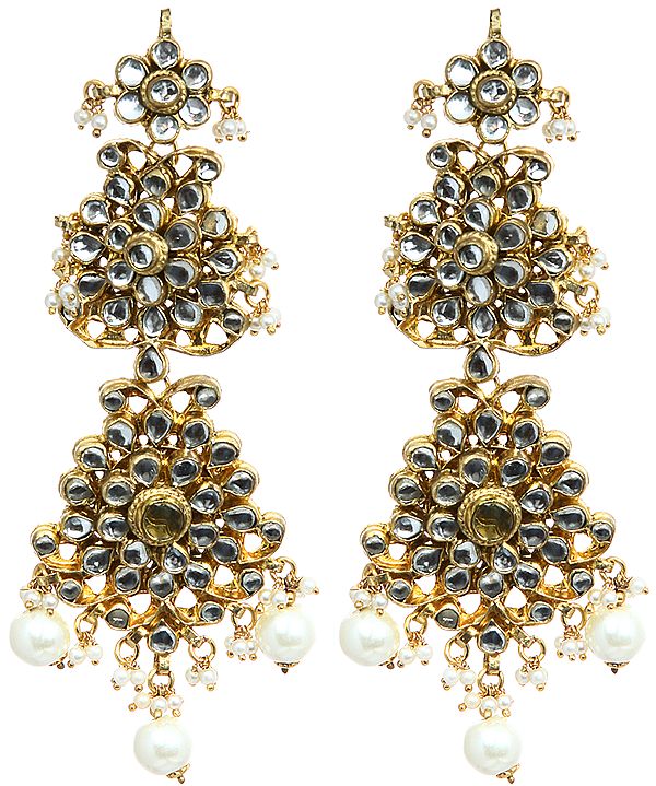 Kundan Flower Earrings with Faux Pearl