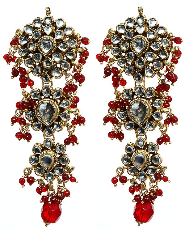 Kundan Earrings with Maroon Beads