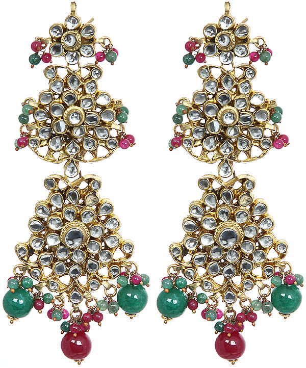Kundan Earrings with Faux Ruby and Emerald
