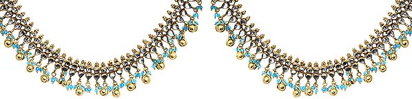 Kundan Anklets with Sky-Blue Beads