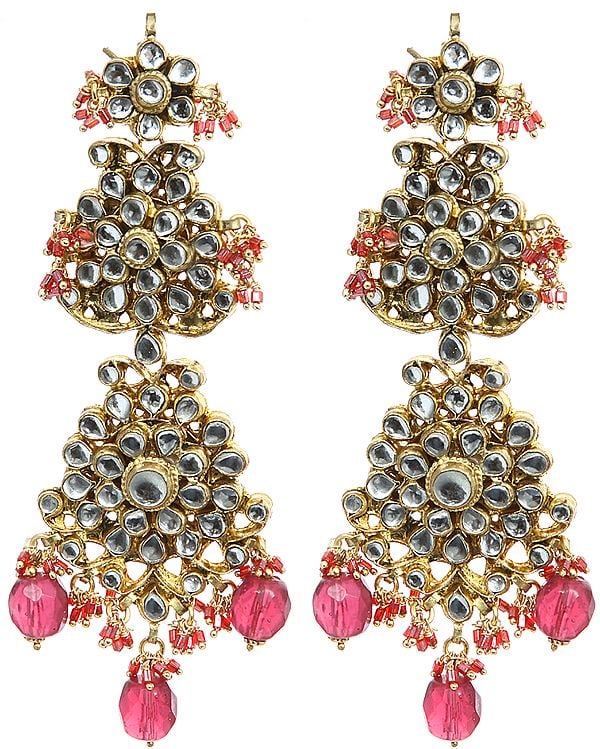 Kundan Flower Earrings with Maroon Beads