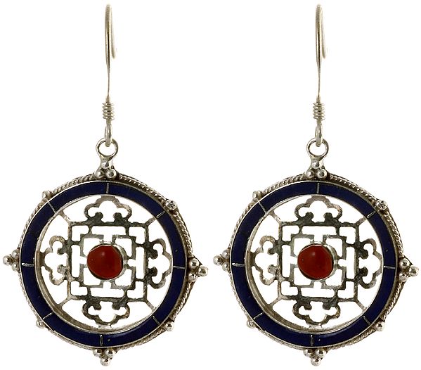 Mandala Inlay Earrings with Coral